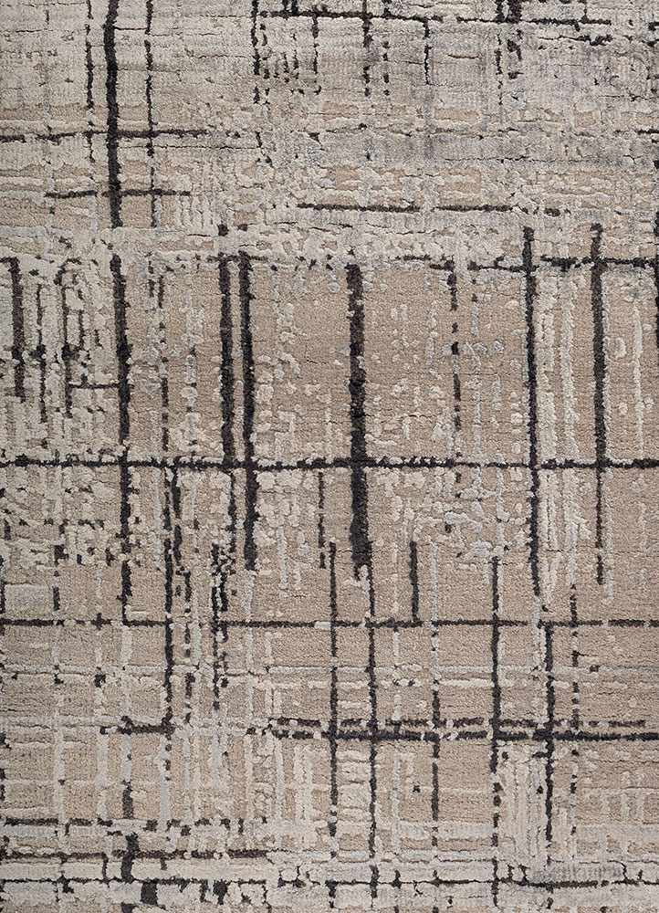 uvenuti grey and black wool and bamboo silk hand knotted Rug - CloseUp