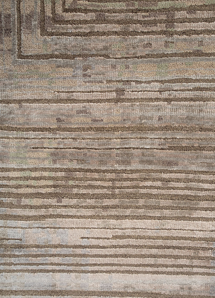 uvenuti beige and brown wool and bamboo silk hand knotted Rug - CloseUp