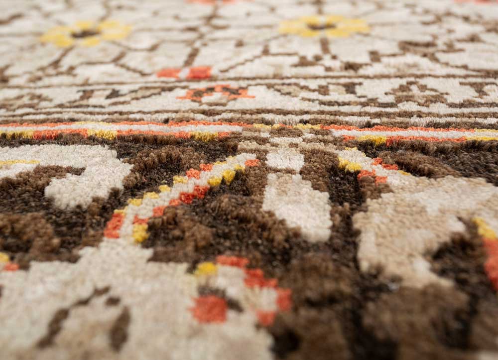 erbe beige and brown wool and bamboo silk hand knotted Rug - CloseUp