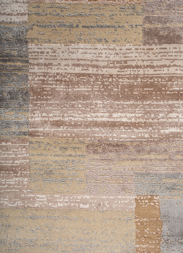 blythe beige and brown wool and bamboo silk hand knotted Rug - CloseUp