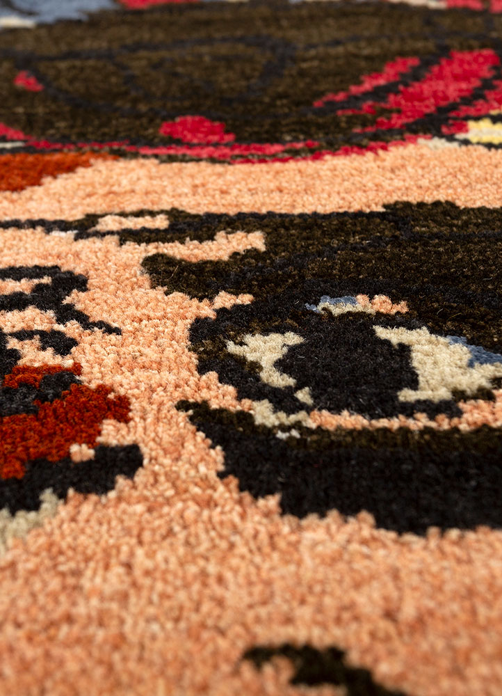 anghs red and orange wool and bamboo silk hand knotted Rug - CloseUp