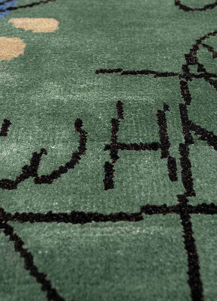 anghs blue wool and bamboo silk hand knotted Rug - CloseUp