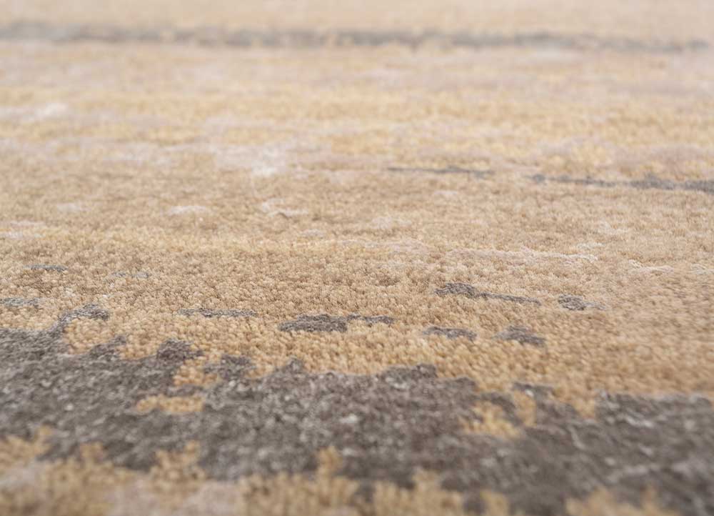 entropy beige and brown wool and bamboo silk hand knotted Rug - CloseUp