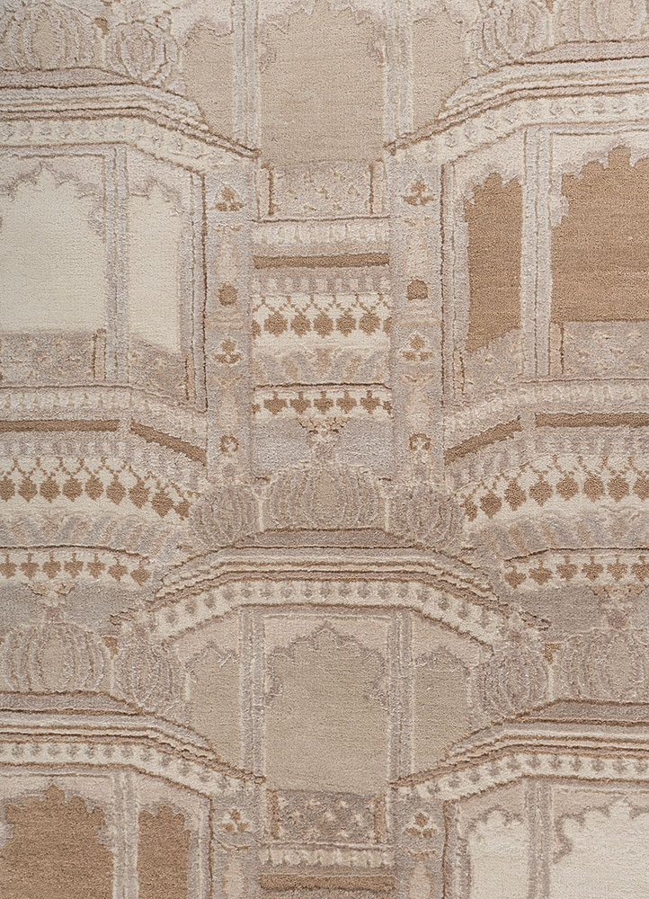 khidki ivory wool and bamboo silk hand knotted Rug - CloseUp