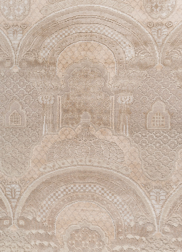 khidki ivory wool and bamboo silk hand knotted Rug - CloseUp