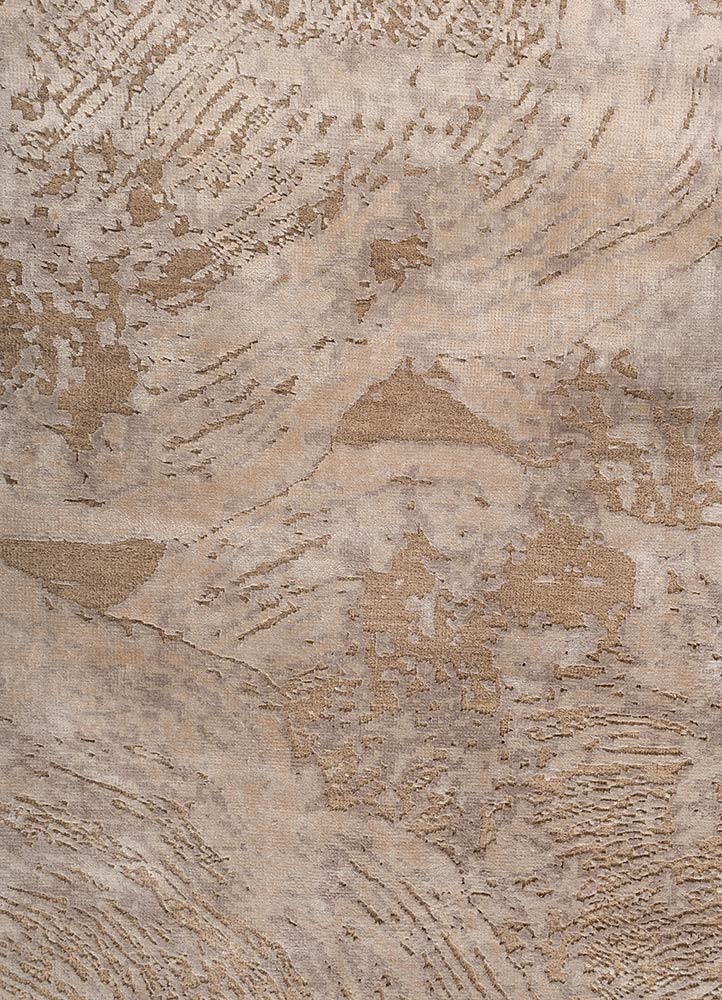 uvenuti beige and brown wool and bamboo silk hand knotted Rug - CloseUp
