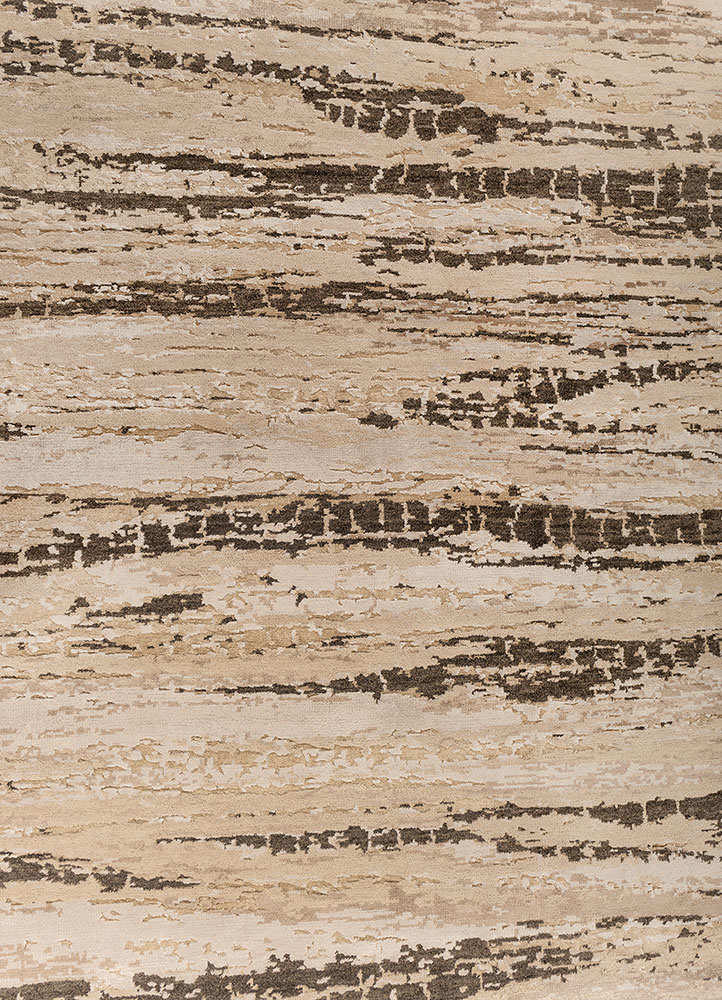 uvenuti beige and brown wool and bamboo silk hand knotted Rug - CloseUp
