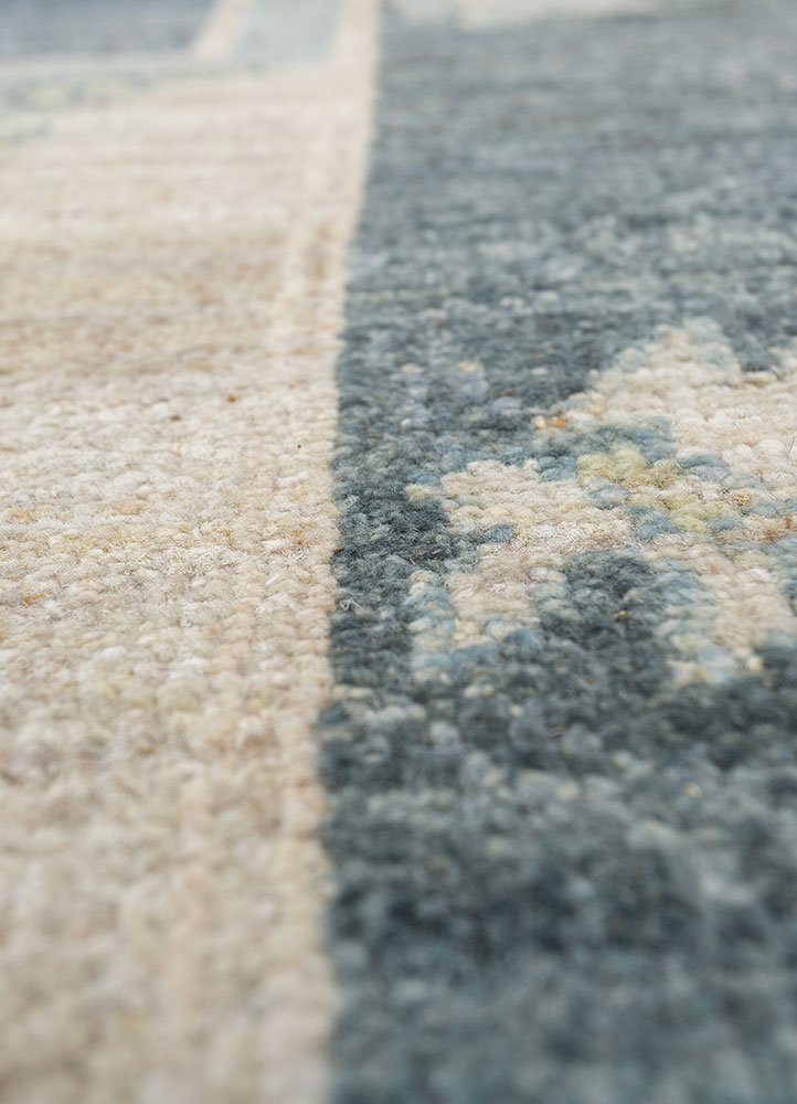thyme blue afghan wool hand knotted Rug - CloseUp