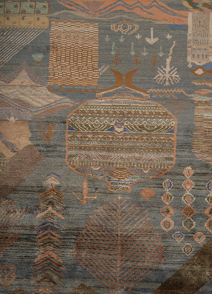 manchaha green silk hand knotted Rug - CloseUp