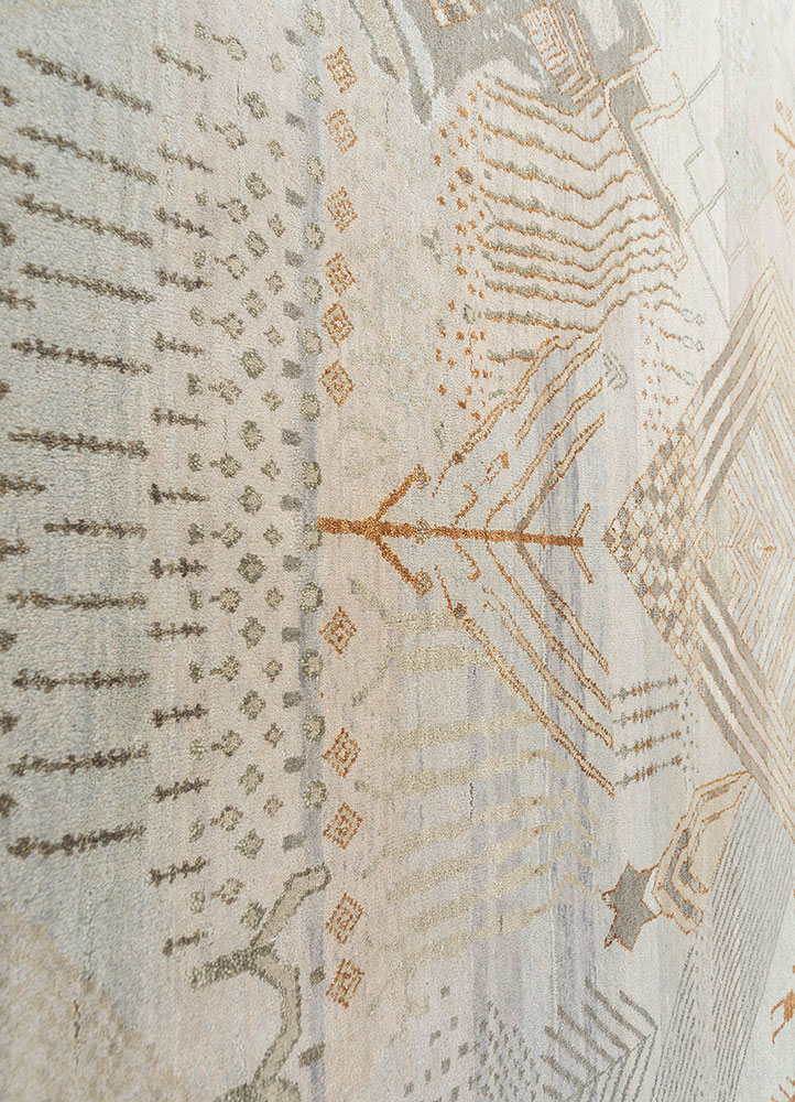 manchaha blue wool and silk hand knotted Rug - CloseUp