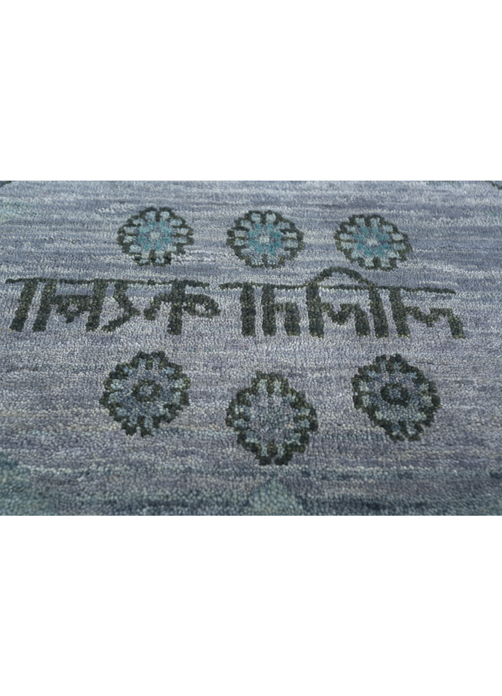 manchaha blue wool and silk hand knotted Rug - CloseUp
