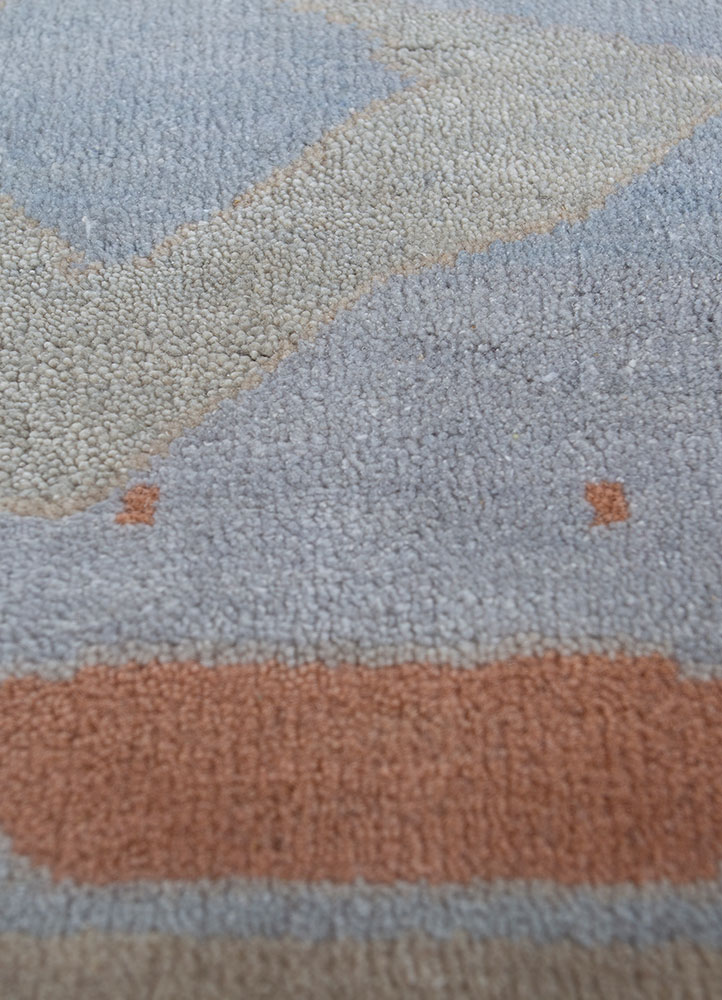 manchaha blue wool and silk hand knotted Rug - CloseUp
