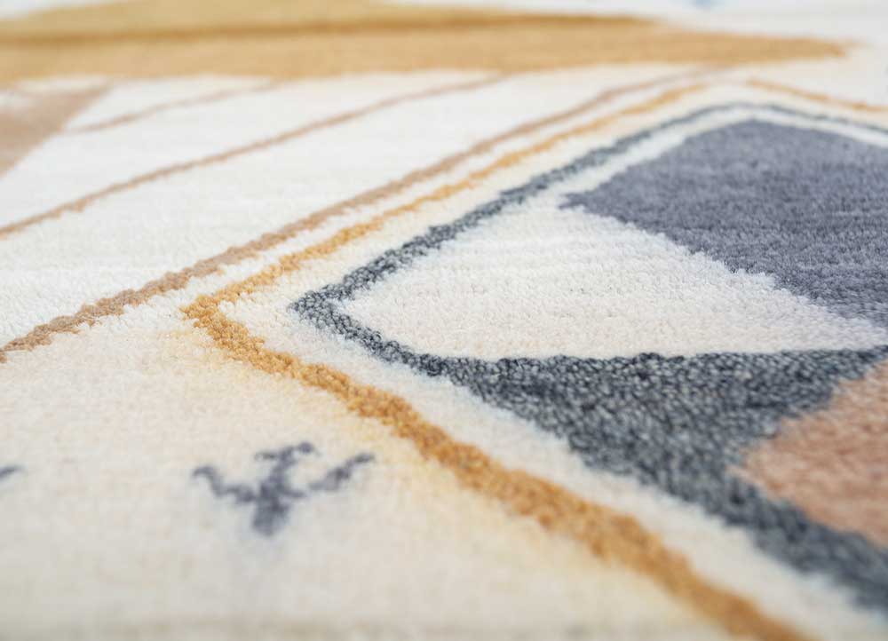 freedom manchaha beige and brown wool and silk hand knotted Rug - CloseUp