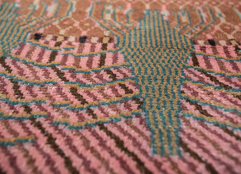 freedom manchaha red and orange wool and bamboo silk hand knotted Rug - CloseUp