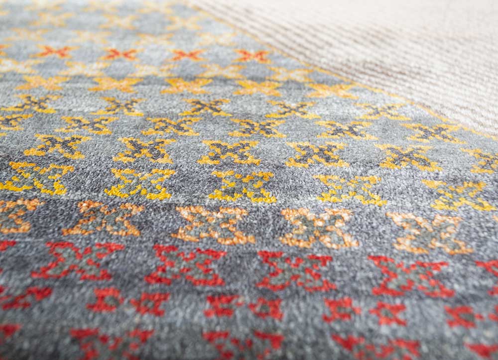 manchaha blue silk hand knotted Rug - CloseUp