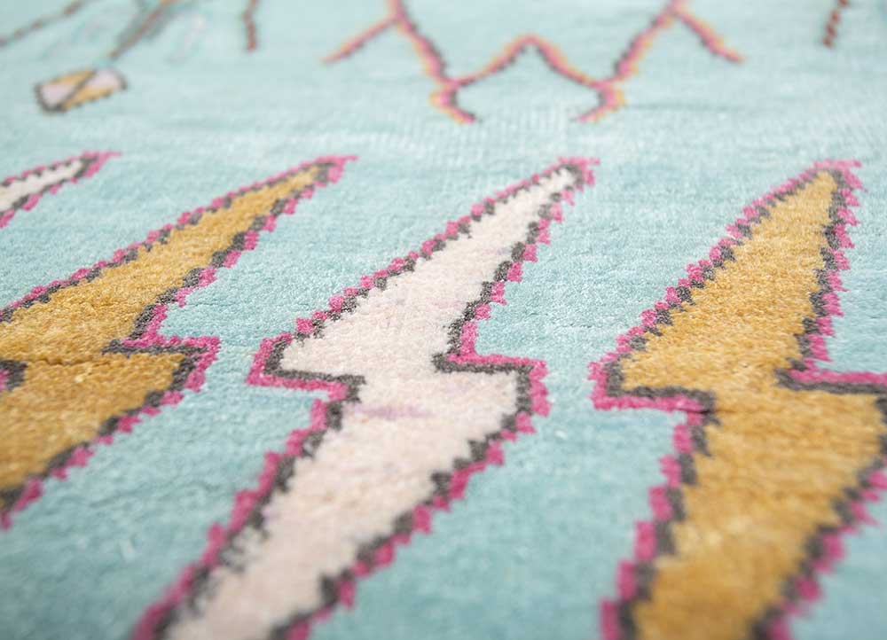 manchaha blue silk hand knotted Rug - CloseUp
