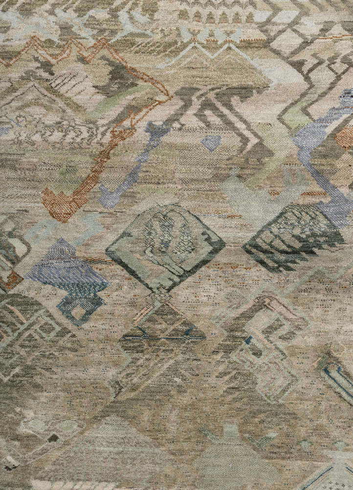 manchaha green wool and silk hand knotted Rug - CloseUp