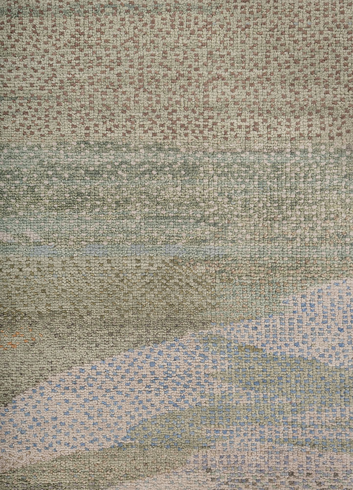 kavi x manchaha green wool hand knotted Rug - CloseUp