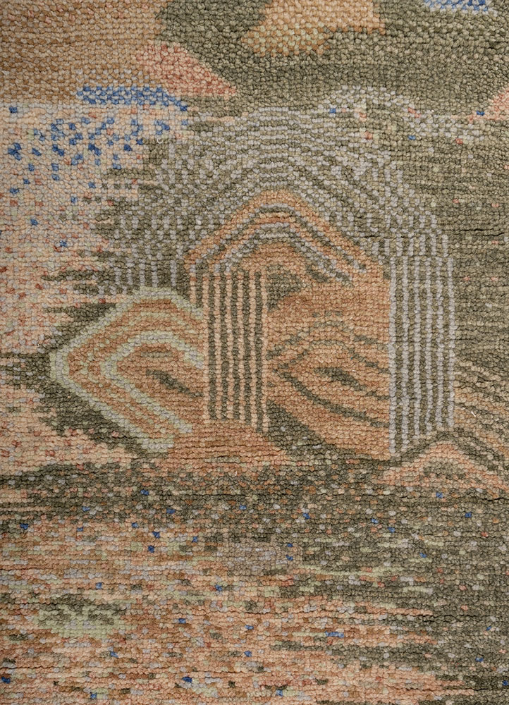 kavi x manchaha beige and brown wool hand knotted Rug - CloseUp