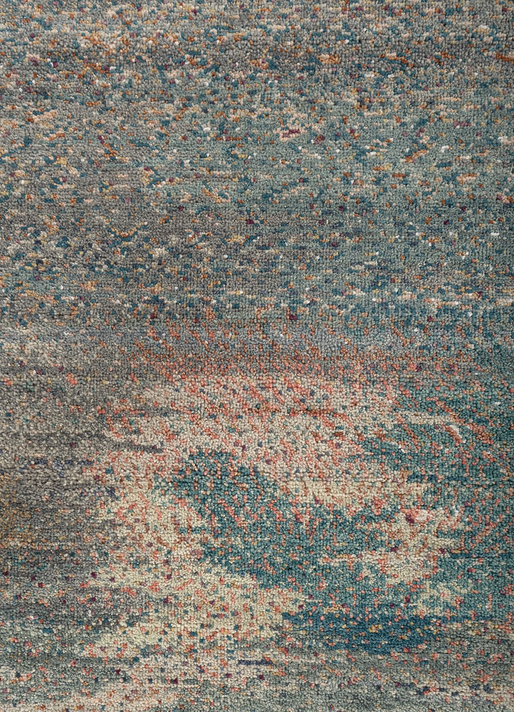 kavi x manchaha blue wool hand knotted Rug - CloseUp