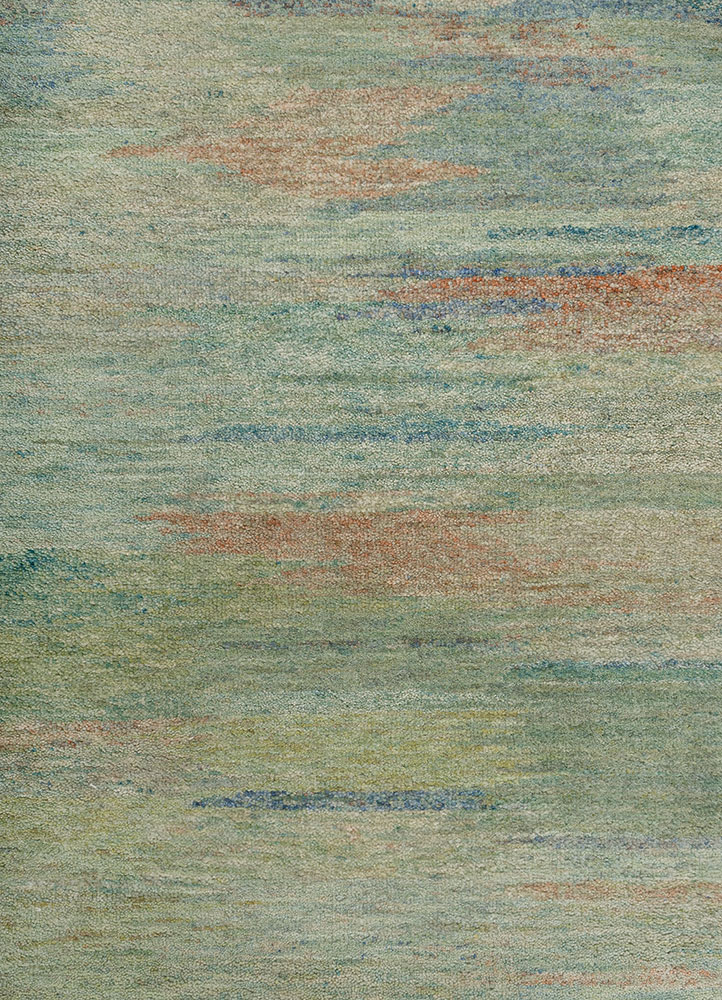 kavi x manchaha blue wool hand knotted Rug - CloseUp