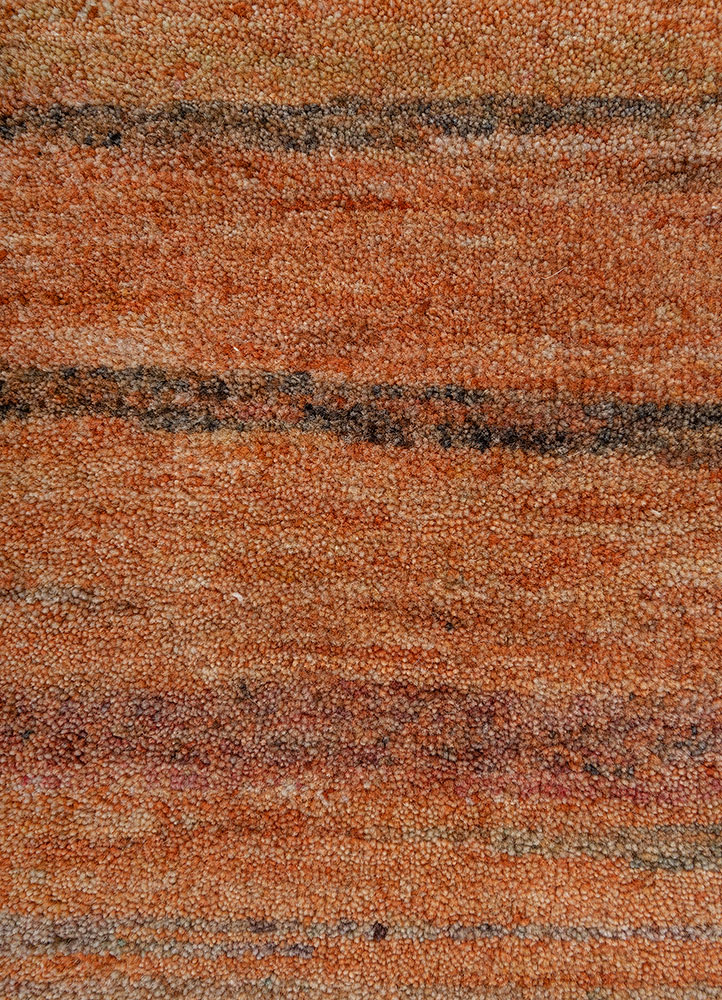 kavi x manchaha red and orange wool hand knotted Rug - CloseUp