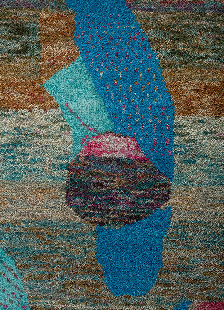 kavi x manchaha pink and purple wool hand knotted Rug - CloseUp
