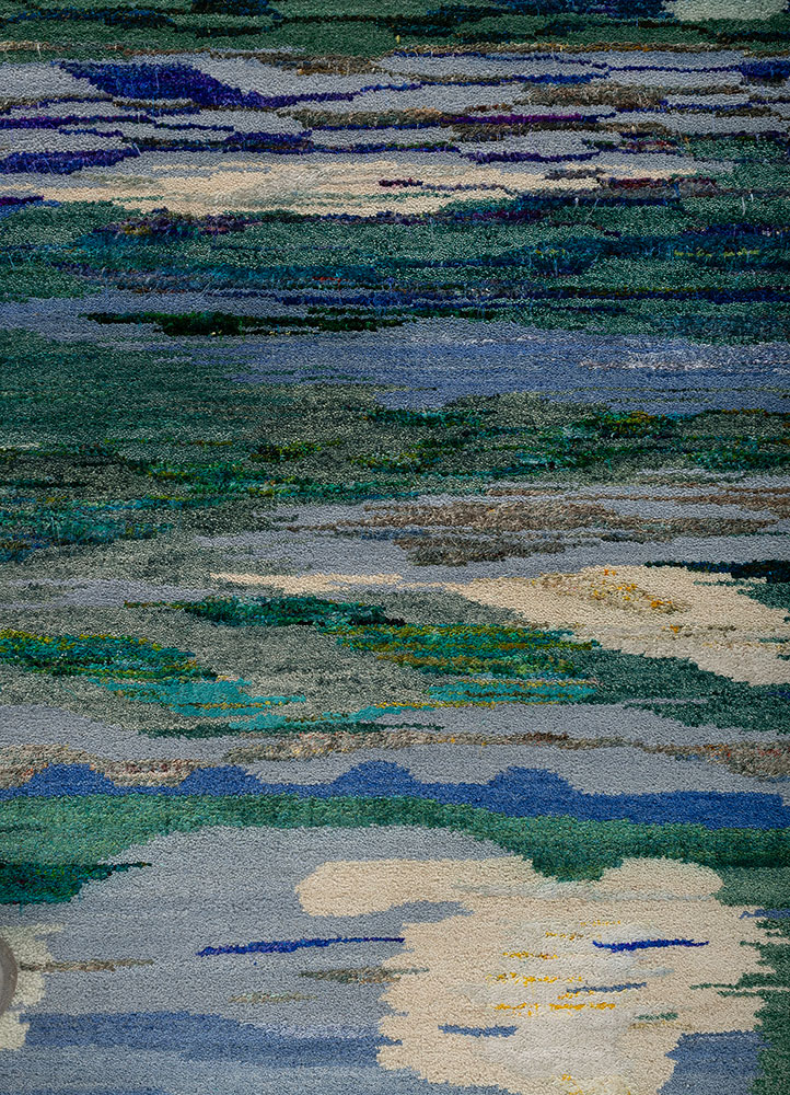 kavi x manchaha blue wool hand knotted Rug - CloseUp