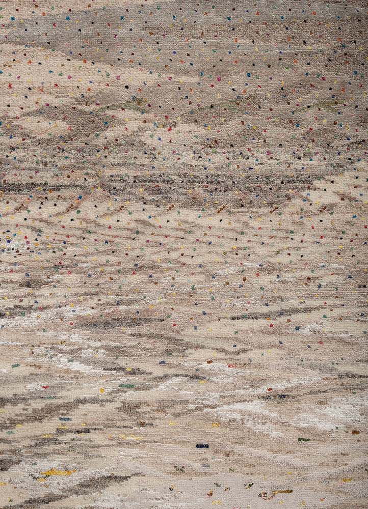 kavi x manchaha ivory wool and bamboo silk hand knotted Rug - CloseUp