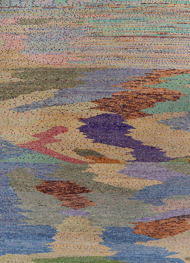 kavi x manchaha pink and purple wool hand knotted Rug - CloseUp