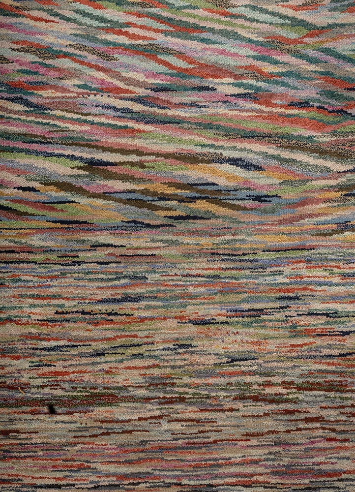 kavi x manchaha beige and brown wool hand knotted Rug - CloseUp