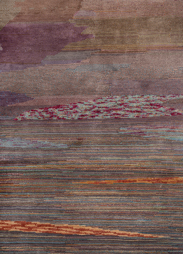 kavi x manchaha red and orange wool and silk hand knotted Rug - CloseUp