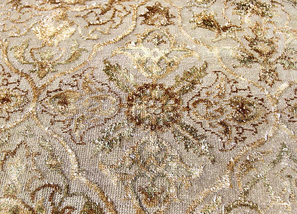 lacuna beige and brown wool and silk hand knotted Rug - CloseUp