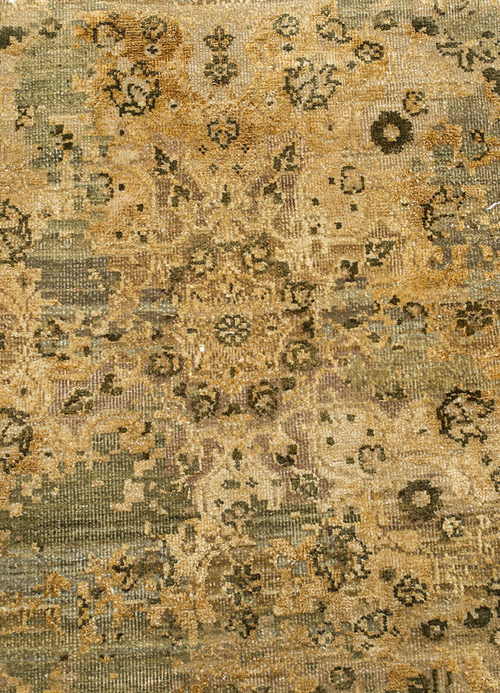 chaos theory by kavi beige and brown wool and silk hand knotted Rug - CloseUp