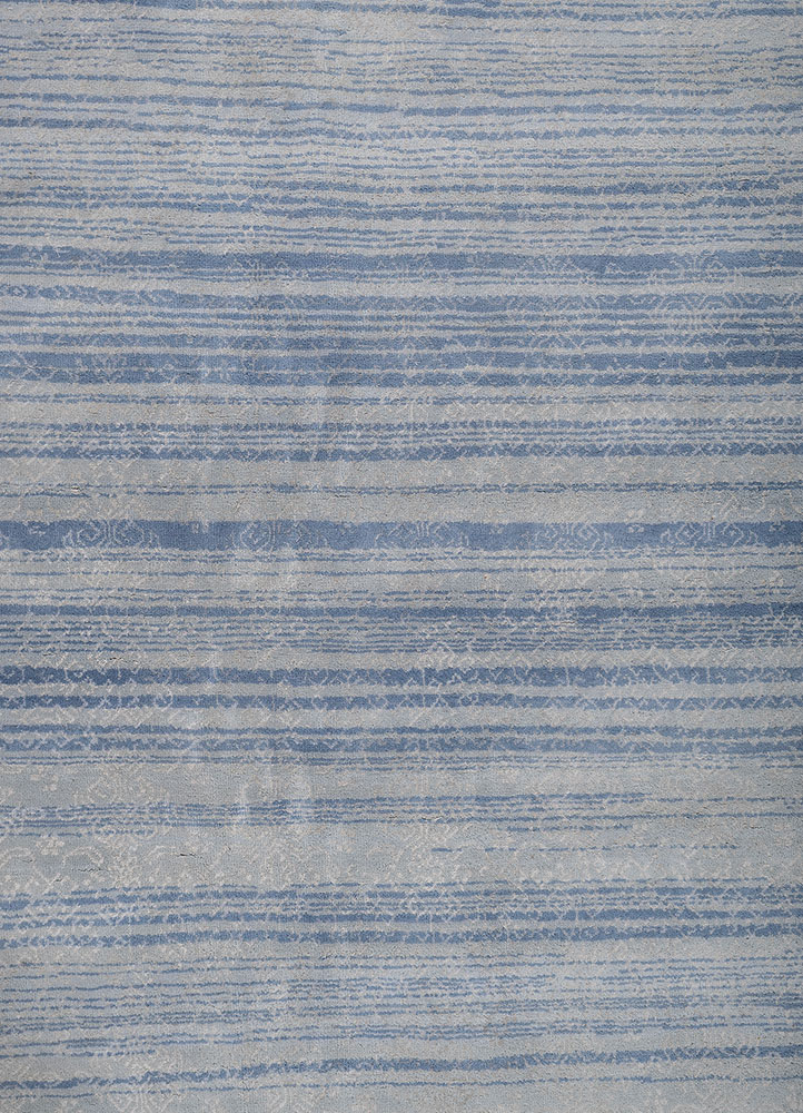 viscaya blue wool and silk hand knotted Rug - CloseUp