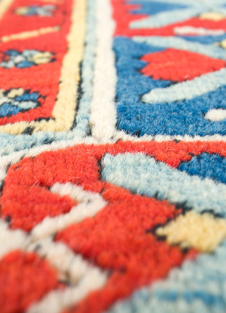 nuray red and orange wool hand knotted Rug - CloseUp