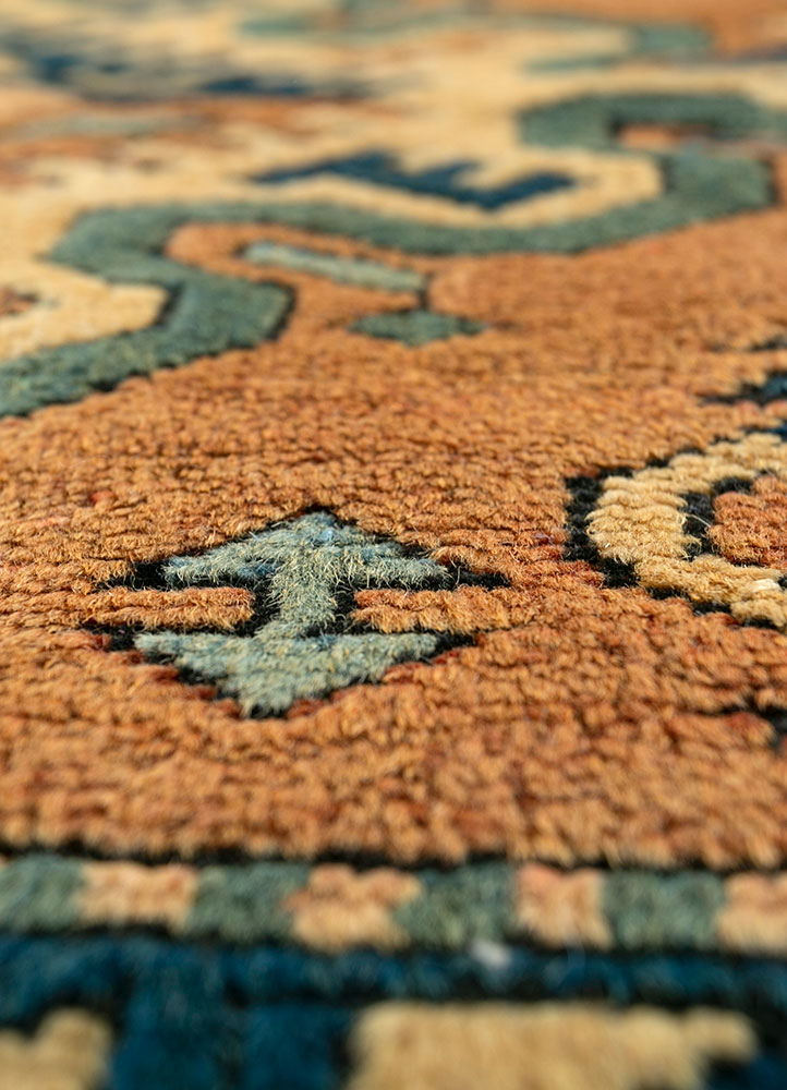 nuray red and orange wool hand knotted Rug - CloseUp