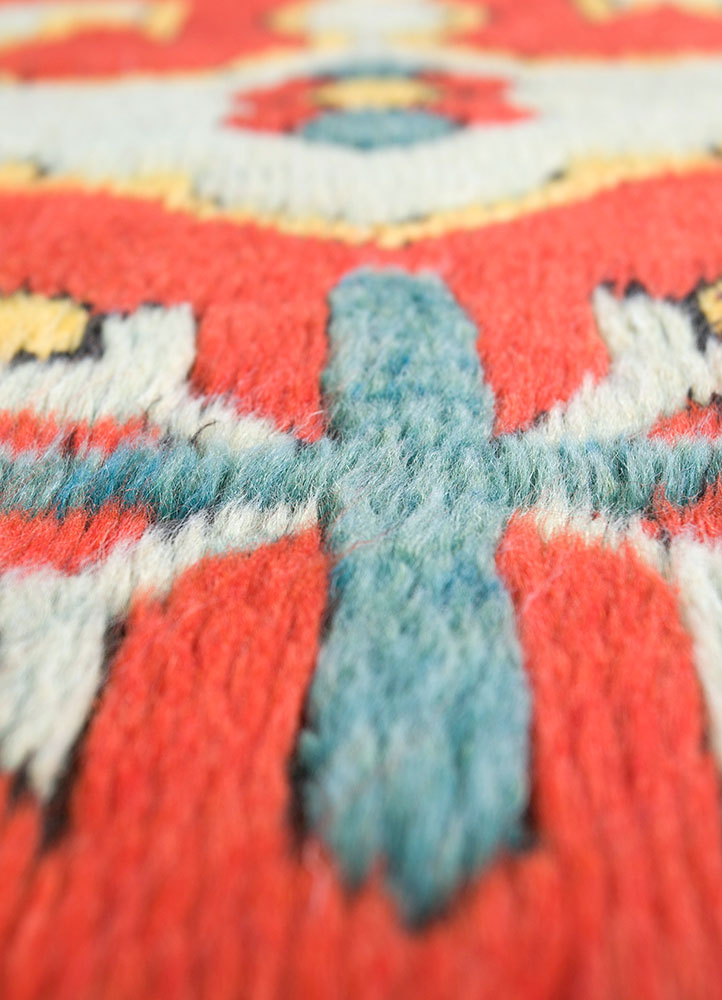 nuray red and orange wool hand knotted Rug - CloseUp