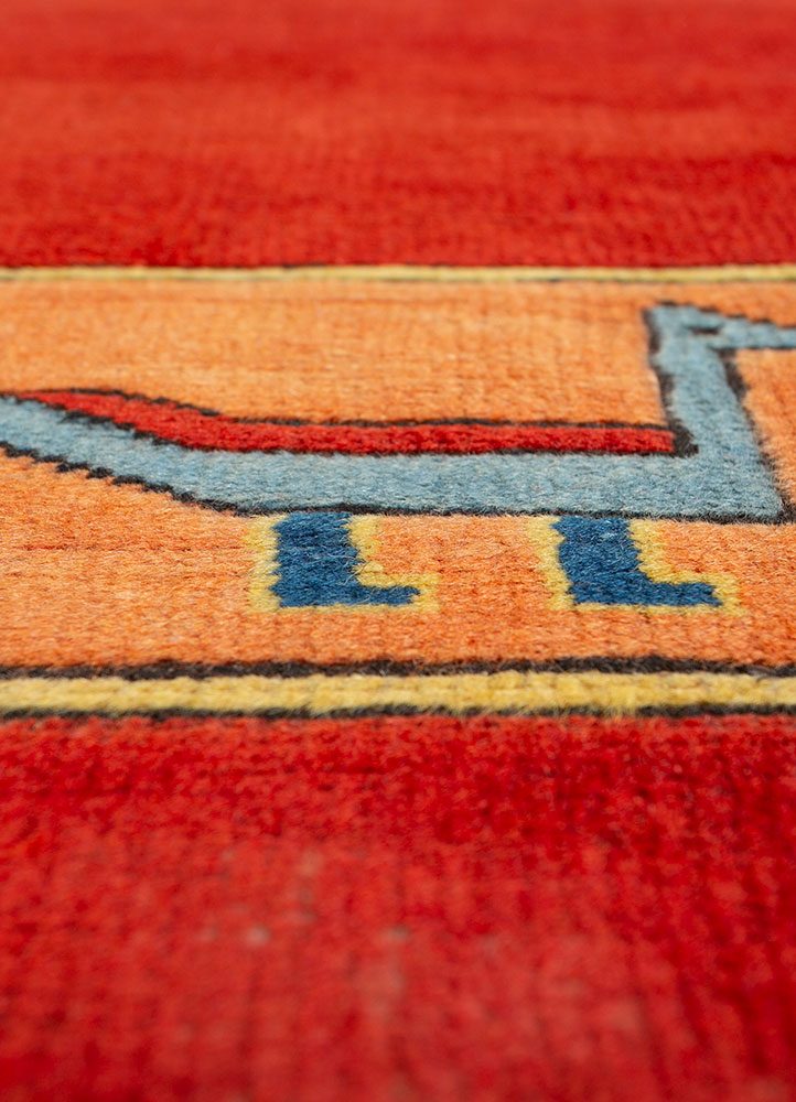 nuray red and orange wool hand knotted Rug - CloseUp