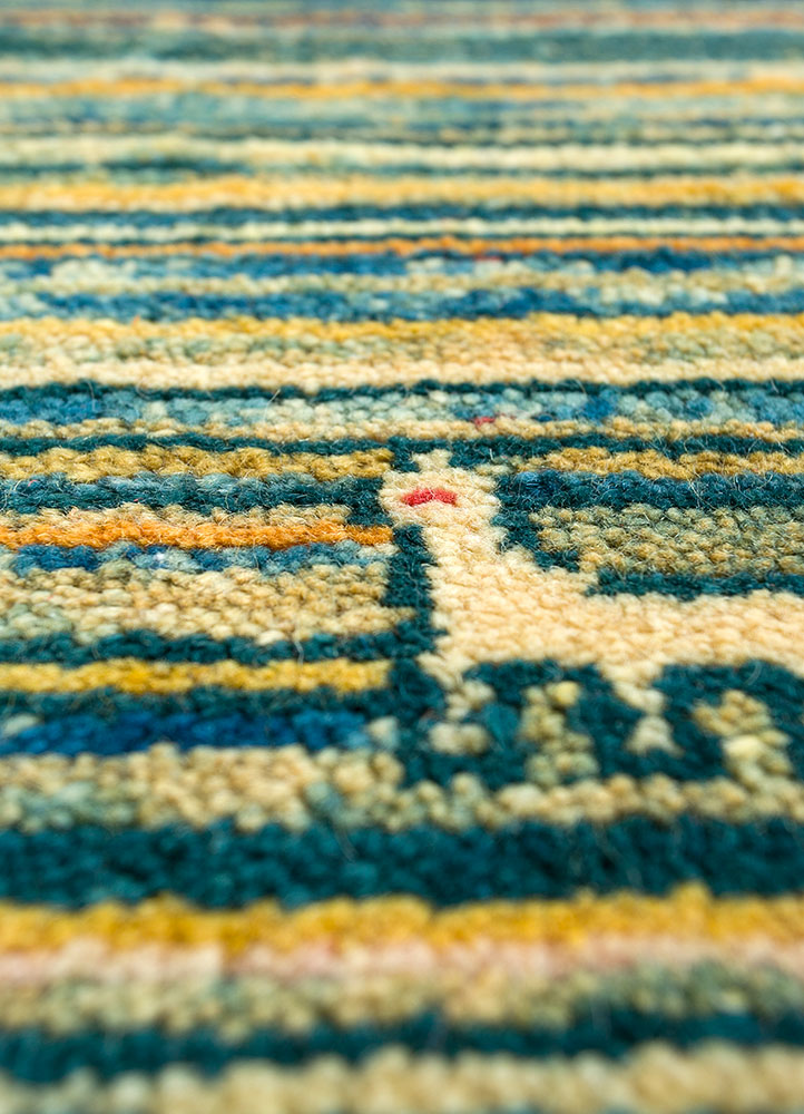 nuray green wool hand knotted Rug - CloseUp