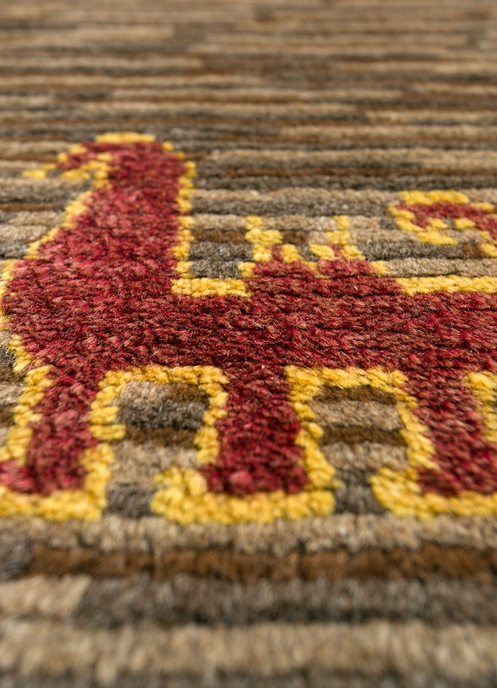 nuray beige and brown wool hand knotted Rug - CloseUp