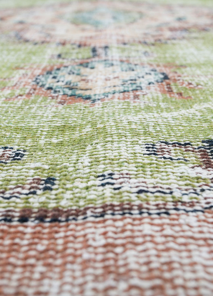 vintage red and orange wool hand knotted Rug - CloseUp