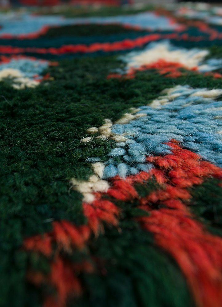 nuray green wool hand knotted Rug - CloseUp