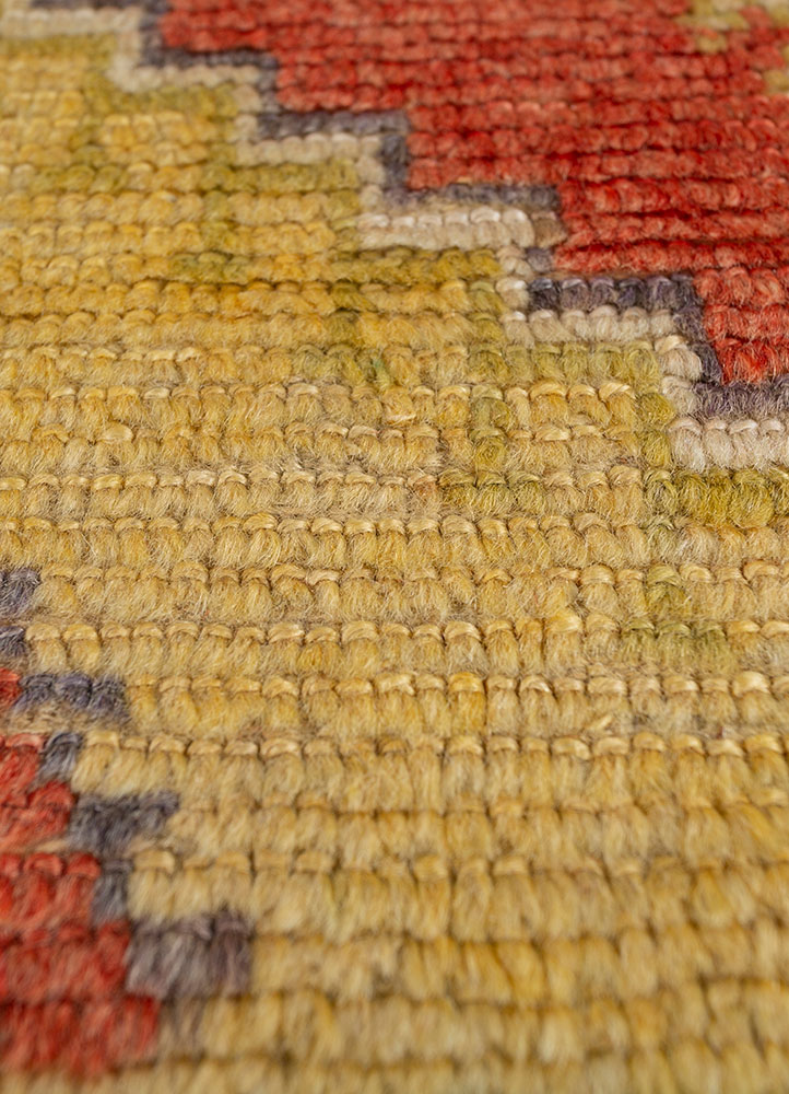 nuray red and orange wool hand knotted Rug - CloseUp