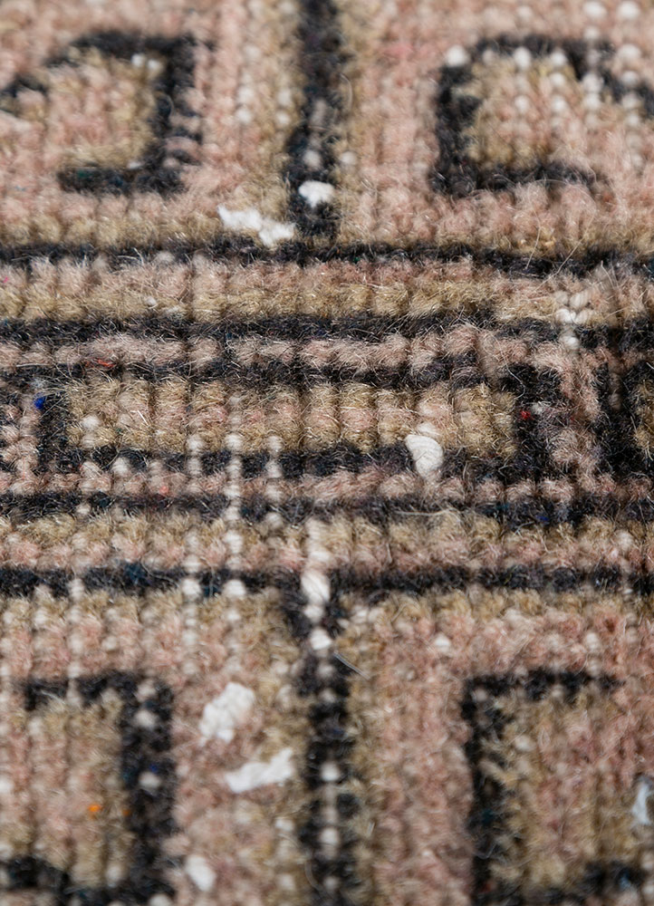 vintage red and orange wool hand knotted Rug - CloseUp