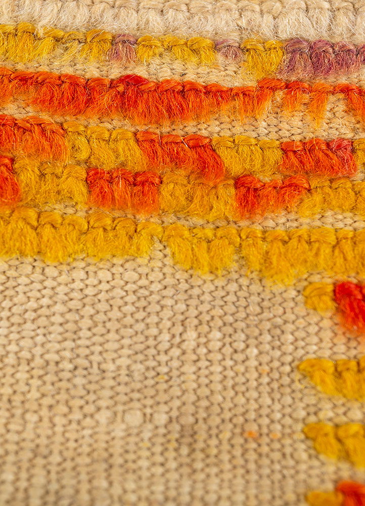 nuray red and orange wool hand knotted Rug - CloseUp