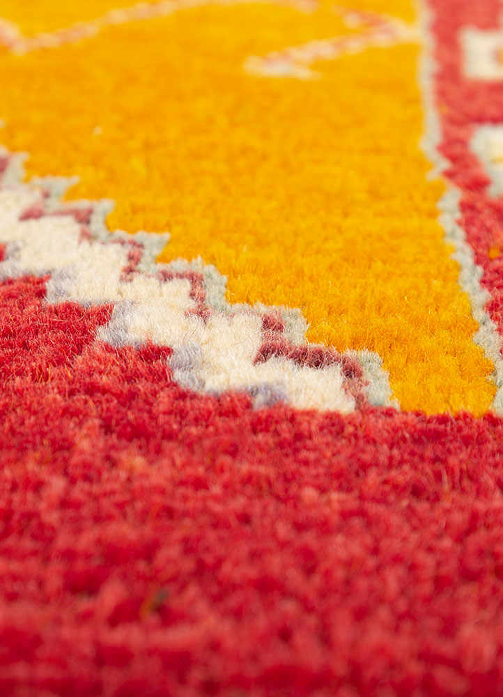 nuray red and orange wool hand knotted Rug - CloseUp