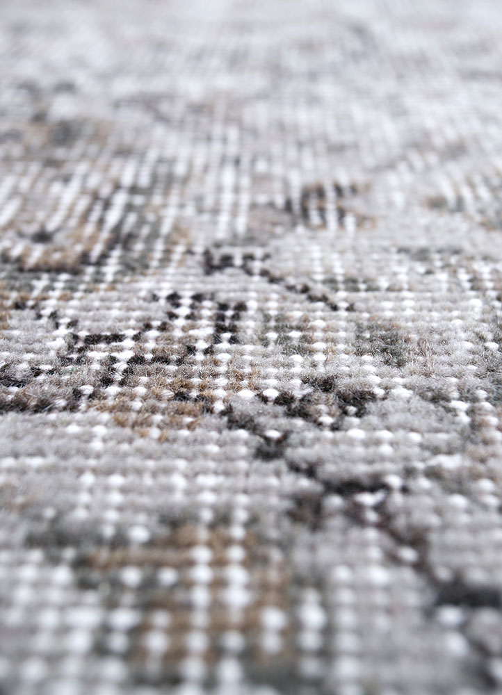 vintage grey and black wool hand knotted Rug - CloseUp