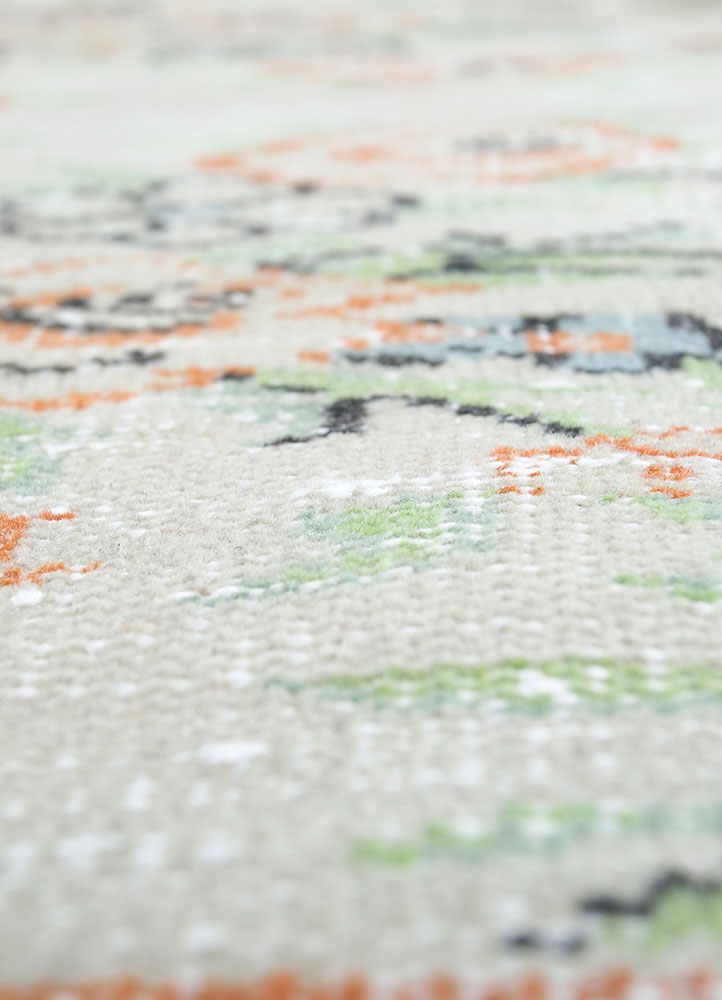 vintage red and orange wool hand knotted Rug - CloseUp