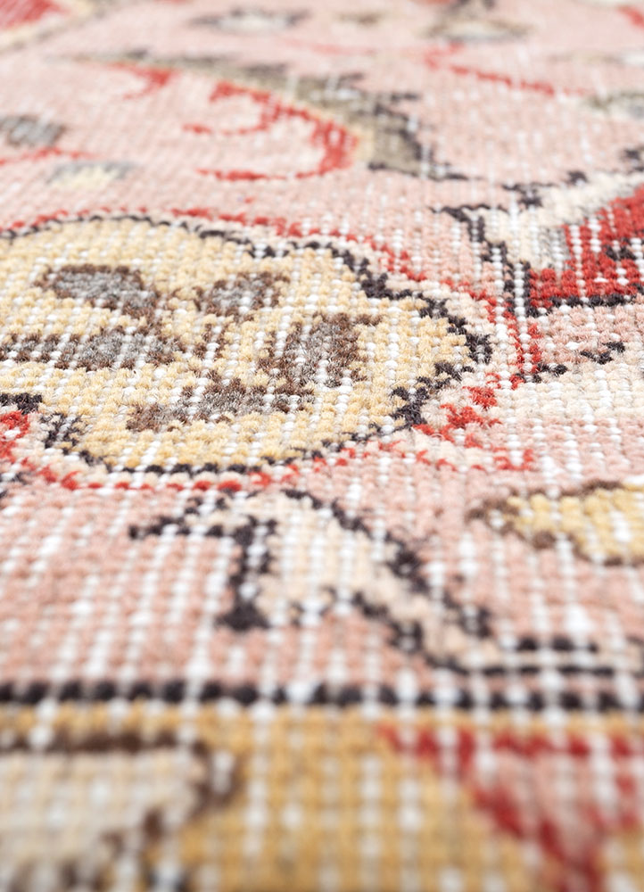 vintage red and orange wool hand knotted Rug - CloseUp